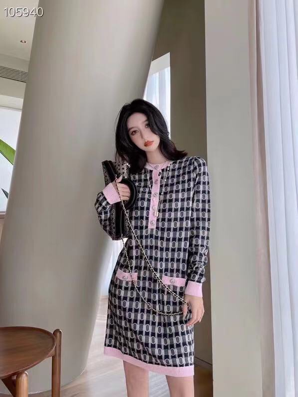 

European station 2021 autumn and winter new collisional wool woven dress, Multi