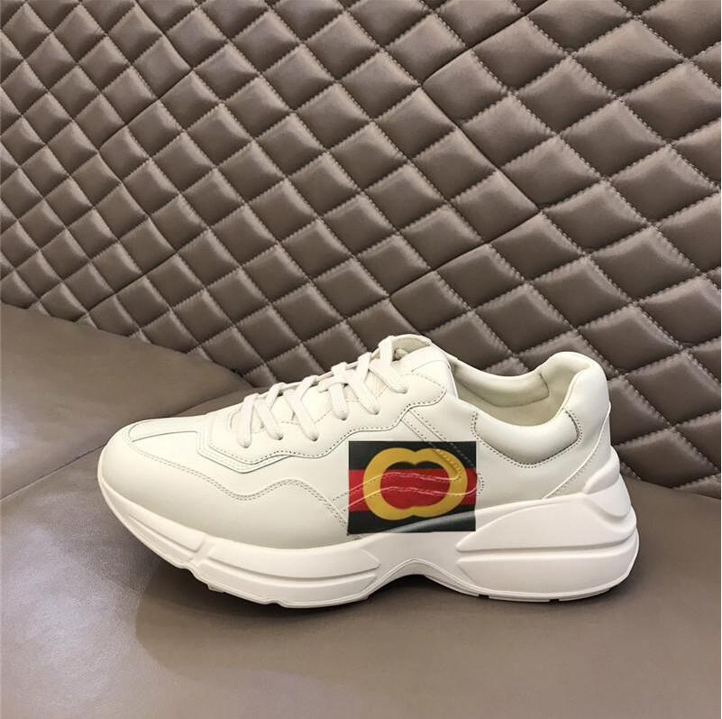 

Rhyton Casual Shoes Genuine Leather Thick Soled Mens Women Dad Sneaker Letters Vintage Chaussures Lace-UP Increase Platform Leisure Flat