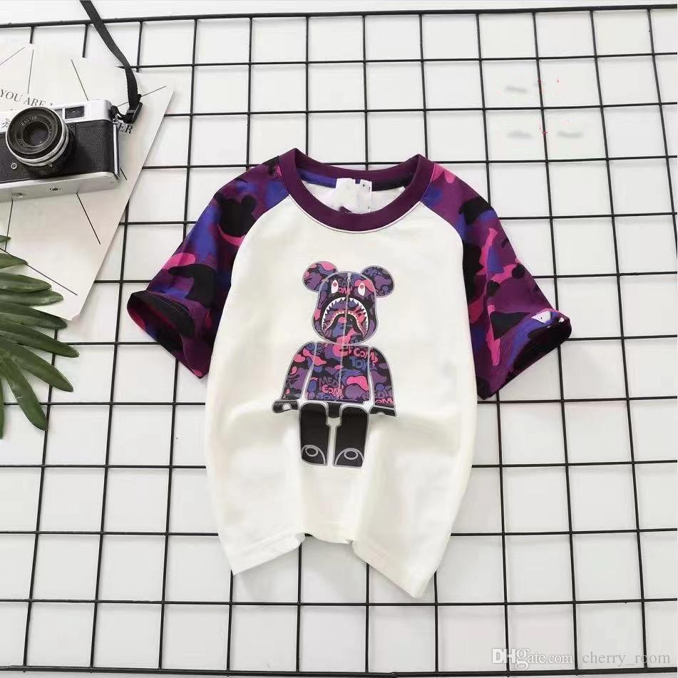 

2021 kids designer T-shirts cute fashion boy girls summer cartoon short sleeved cotton Tee shirt children casual Tops kid clothes S1201, Blue