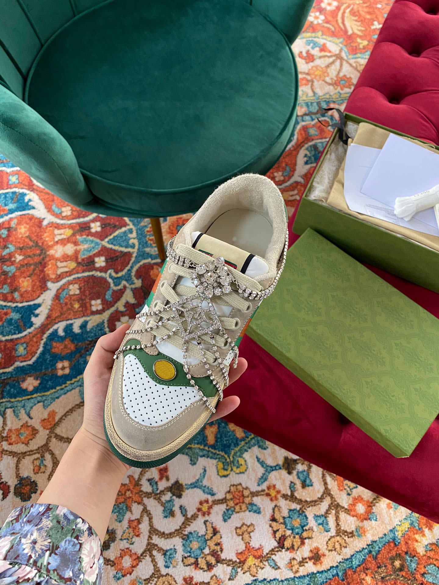 

Lovelight Screener sneakers crystal ladies sneaker shoes Webbing Sneakers Designer Stripe Fashion Dirty Leather Lace-up Tennis Shoe Fabric for women, As picture