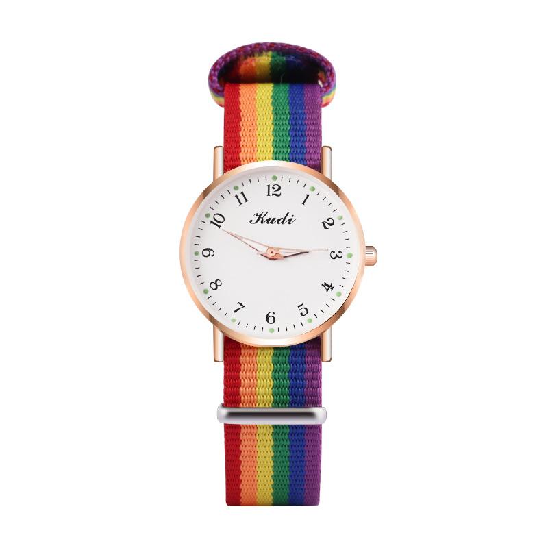 

Wristwatches Fashion Luxury Women's Quartz Watches Ladies Rainbow Color Fabric Belt Wrist Watch For Women Stylish Dress Clock, White