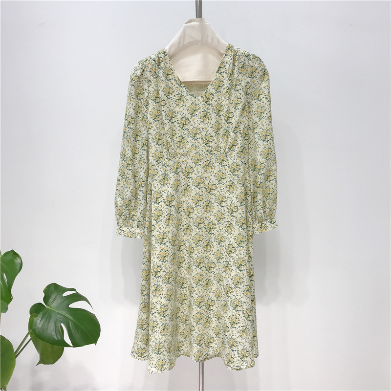 

dress original d gentle and fresh small broken flower knee length high waist thin bubble sleeve skirt 3686, White;black