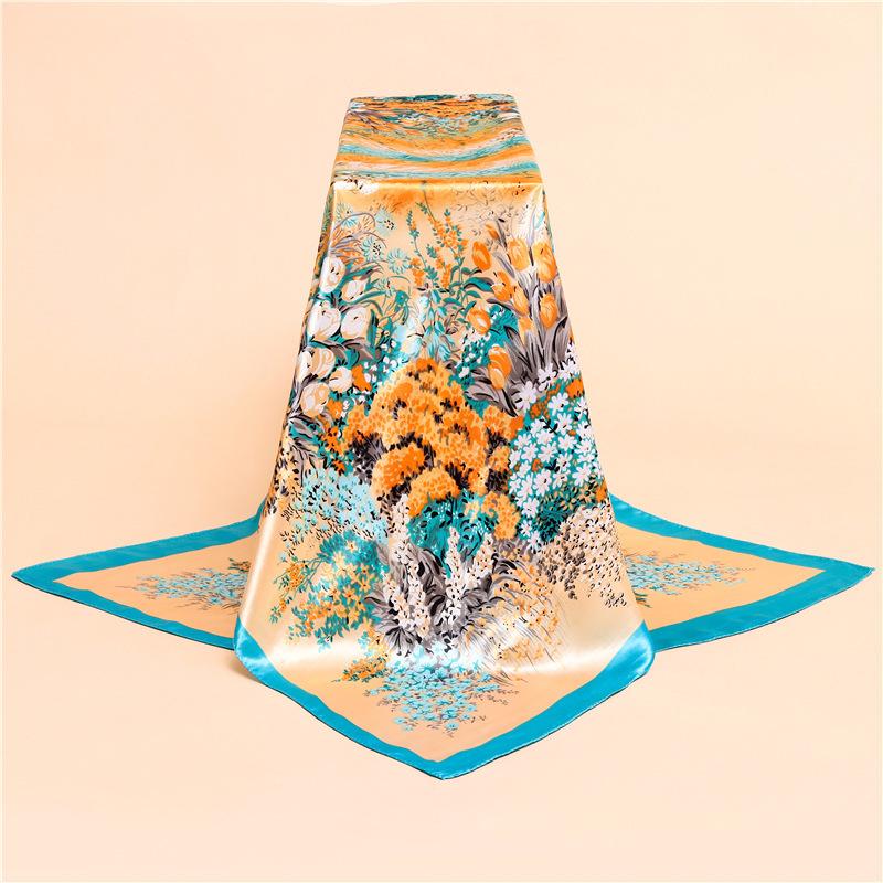 

Scarves 2021 Satin Silk Square Scarf Women 90cm Joker Fashion Decorative Gifts Turbans For Turban Headband, Blue;gray