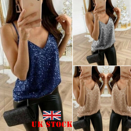 

Women T-Shirt Hot Women Shirt Tops Sequin Sleeveless Tank Tops Vest Ladies Party Sparkly Tee Shirt Pullover Tops Girls Clothes, White