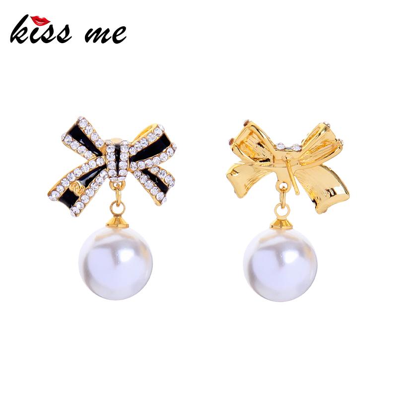 

Dangle & Chandelier Kissme Delicate Crystal Black Enamel Bowknot Acrylic Pearl Drop Earrings For Women Gold Color Brass Fashion Jewelry