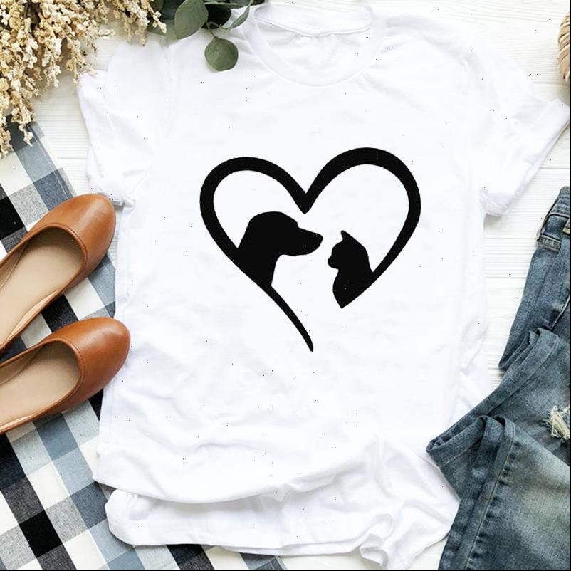 

dog cat love cute women t shirts style autumn trend 90s print tee womens for female clothes graphic shirt, White