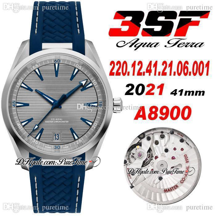 

3SF Aqua Terra A8900 Automatic Mens Watch Steel Case Gray Horizontal Teak Pattern Dial Stick Blue Rubber With White Line Super Edition 220.12.41.21.06.001 Puretime 01c3, Customized waterproof service