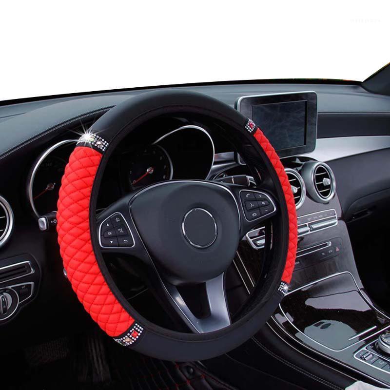 

Steering Wheel Covers Black Red Cover Car Diamond Fashional For 38-37CM 1 Pcs