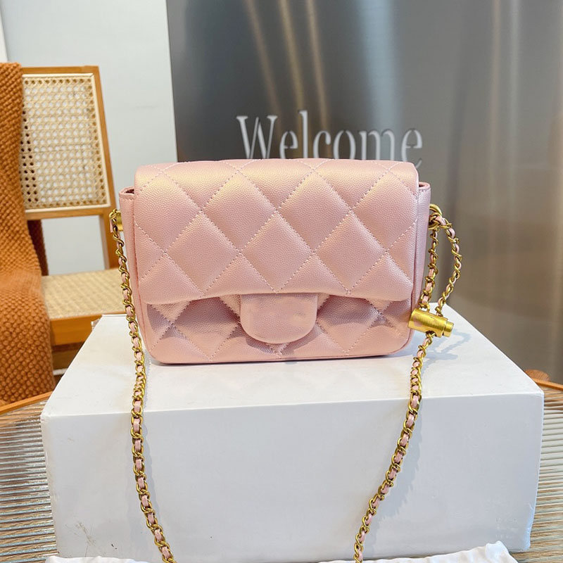 

Classic Mini Flap Square Bags Caviar Leather Calfskin Adjustable Shoulder Strap Matelasse Chain Cross Body Shoulder Famous Luxury Handbags 19*6*18CM, Box