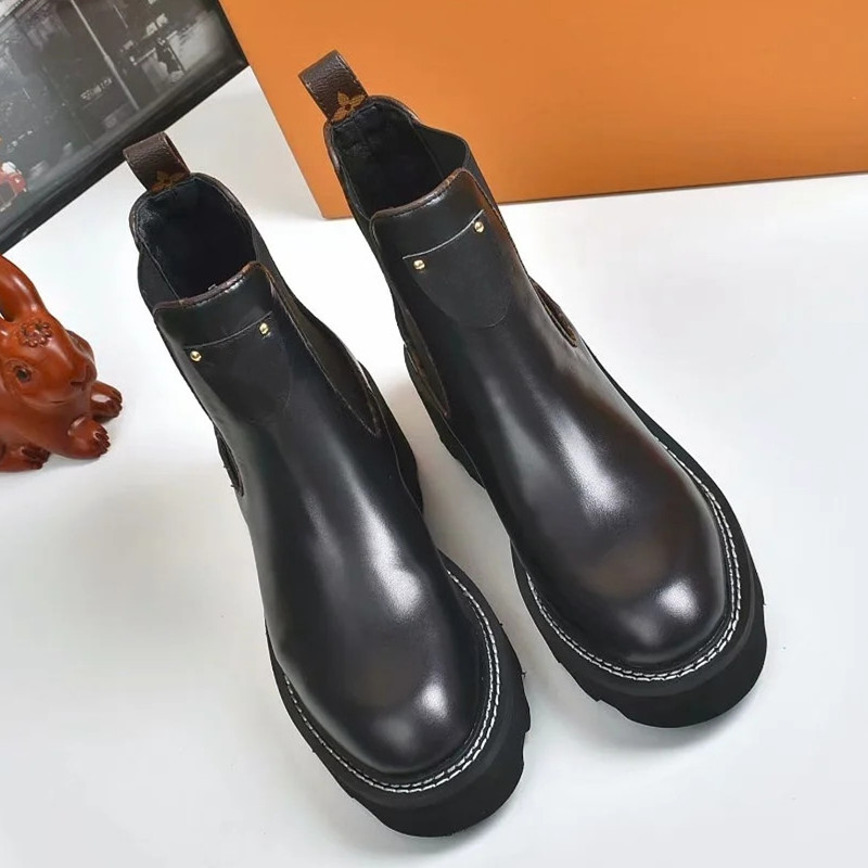 

designer Womens black ankle chelsea cowboy Boots Genuine Leather fashion classic style Cross straps Flat mid boots winter high-heeled shoe, 18