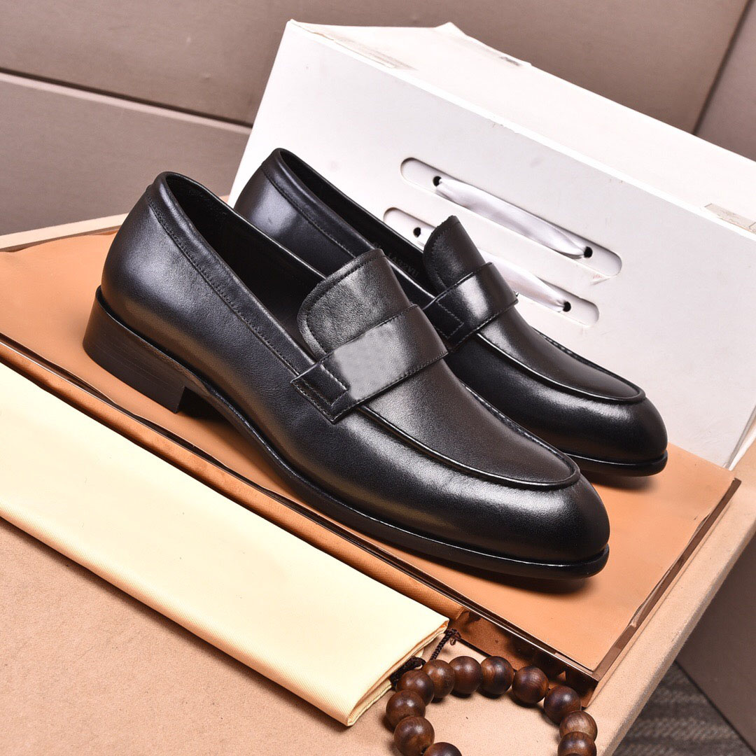 

2021 Men Business Formal Flats Genuine Leather Breathable Casual Loafers Fashion Brand Wedding Party Dress Shoes Size 38-44, Black
