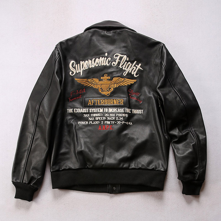 

AVFLY American wings embroidered air force leather jacket A2 flight suit First layer cowhide, Brown