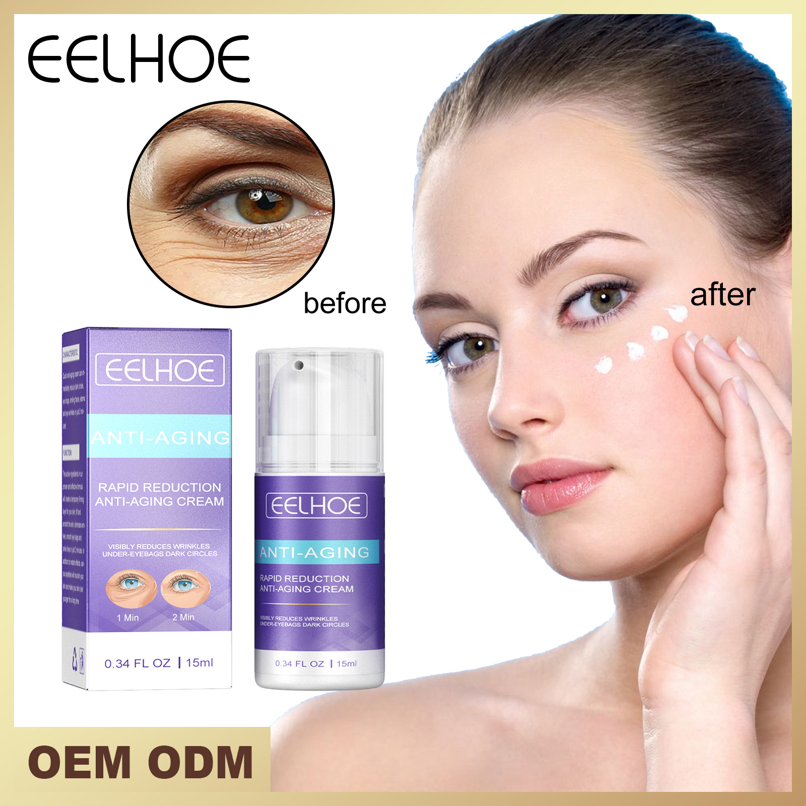 Free freight EELHOE OEM ODM Eye Cream Moisturizing Eye Lift Firming Skin Fade Fine Lines Crow&#039;s Feet Massage-image-754620225
