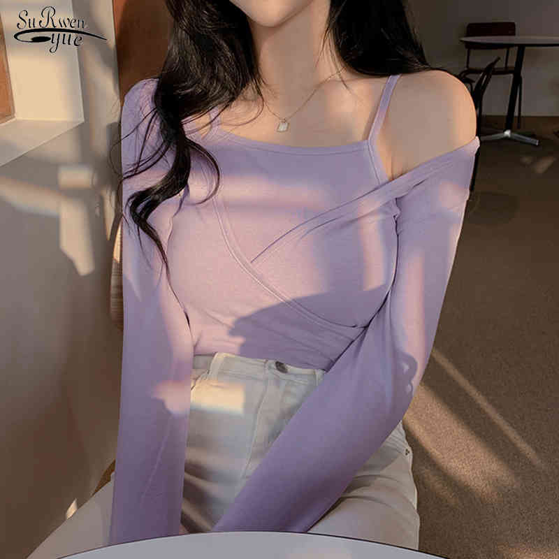 

Spring and Summer Sweet Candy Color Vigor Tops Lady Solid Simple Slim Stylish T-shirt Two-piece Suit Girl Blusas 12878 210521, White