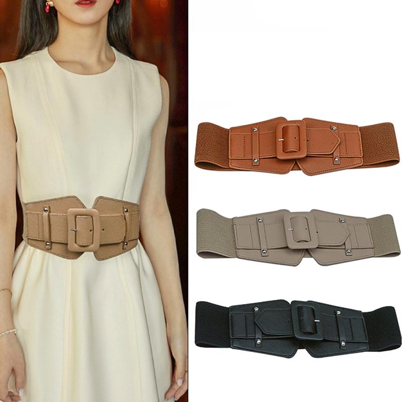 

Belts Classical Retro Punk Women Square Buckle Simple Wide Waist Belt Casual Fashion All-Match Jeans Dresses Waistband, Black;brown