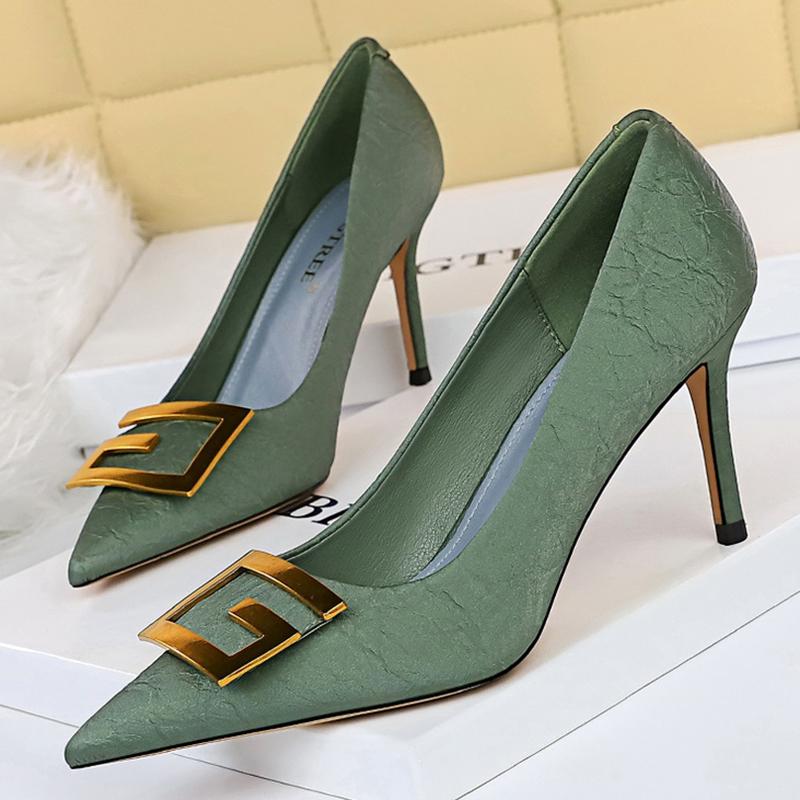 

Dress Shoes 2021 Women 8.5cm High Heels Pumps Lady Sexy Wedding Luxury Designer Low Escarpins Brand Office Prom Green, Orange