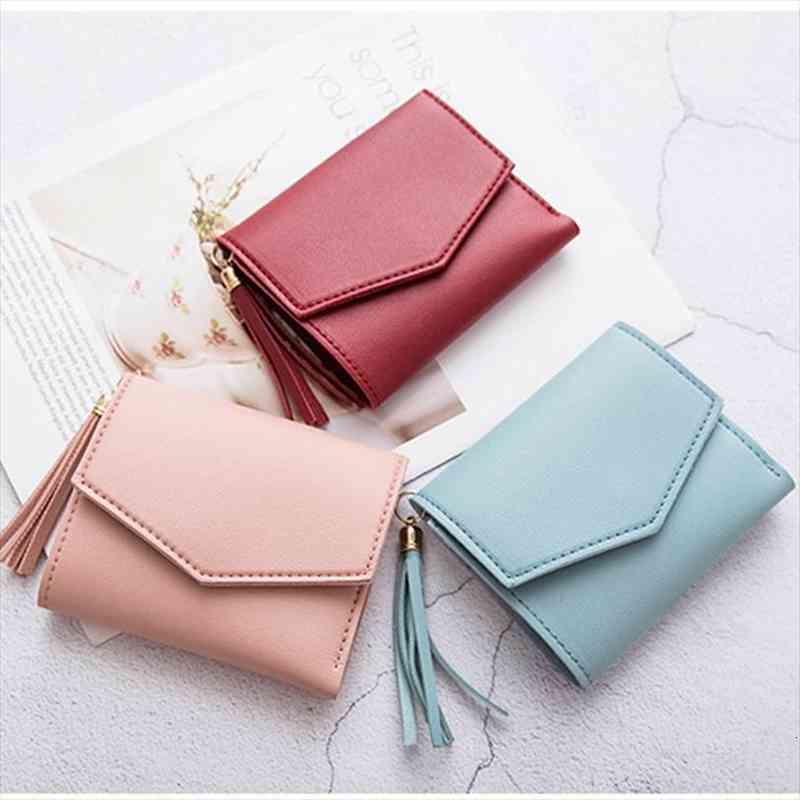 

womens trifold wallets small mini leather wallet credit card holder with snap button closure, Red;black