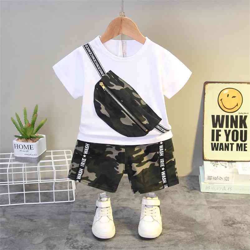 

Children Cotton Baby Boy Girl Clothes Summer Camouflage Bag Sport T-shirt Shorts 2Pcs/sets Infant Outfit Kids Toddler Tracksuits 210728, Babyz s beibao white
