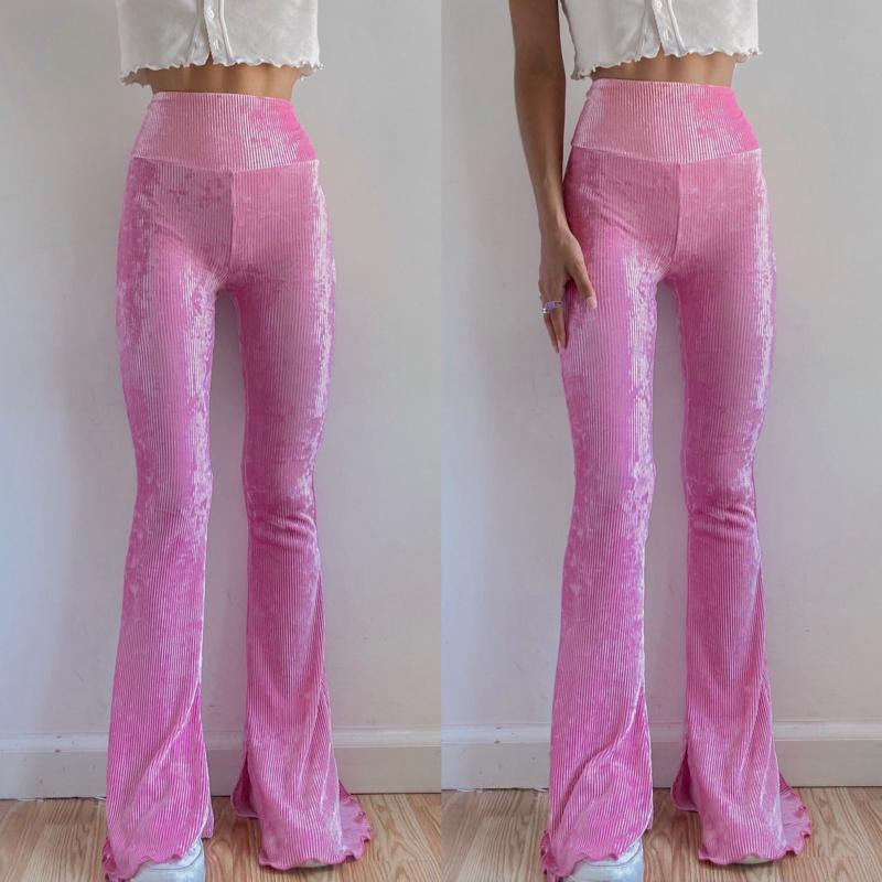 

Women's Pants & Capris Female Flared Trousers, Adults Solid Color High Waist Long Ribbed For Spring Fall, Pink, S//L, Black;white
