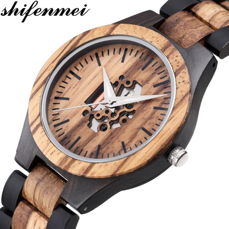

Wristwatches Shifenmei Wood Mens Watches Top Wooden Watch Man Business Quartz Male Fashion Clock Relogio Masculino, Slivery;brown