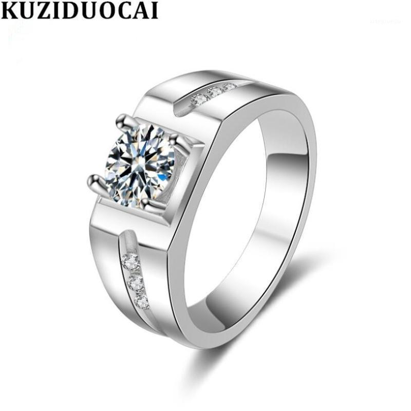 

Kuziduocai 2022 Fashion Jewelry Mosaic Dazzling Zircon Stainless Steel Lovers Wedding Bride Rings For Women Anillos R-946 Band, Silver