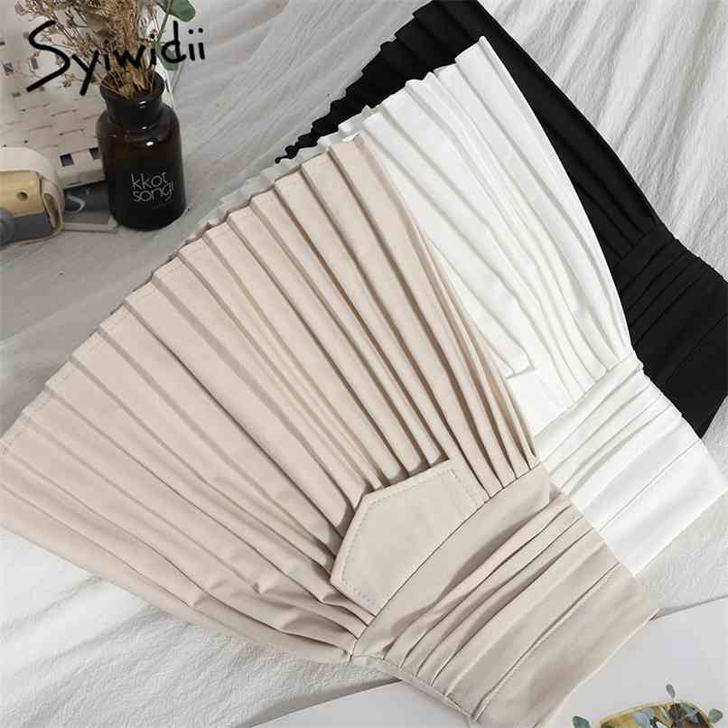 

High Waist Mini Pleated Skirt Women Back Zipper A-Line Unicolor Summer Clothes Korean Fashion White Ball Gown 210607