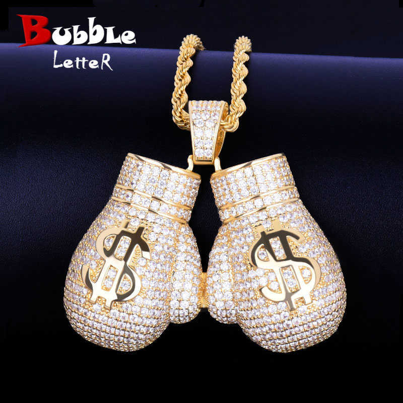 

Boxing Gloves Pendant Necklace AAA Cubic Zircon Men's Hip Hop Rock Jewelry X0707
