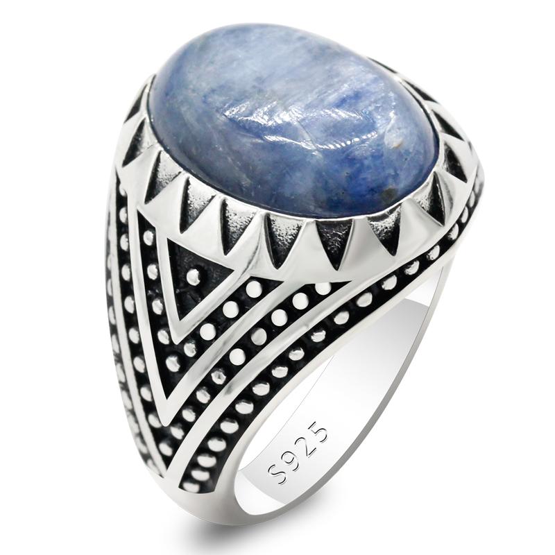 

Cluster Rings Natural Stone Ring Men 925 Sterling Silver Kyanite Antique Lucky Women Turkish Jewelry