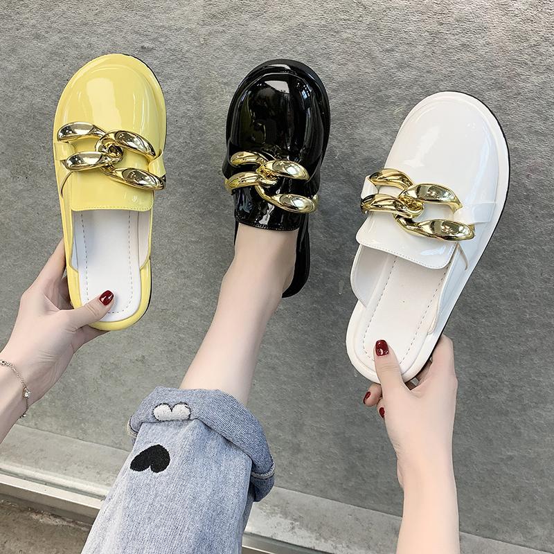 

Loafers Low Shoes Woman 2021 Rivet Female Mule Pantofle Slippers Flat Luxury Slides Cover Toe Mules Summer Designer Fashion, Black