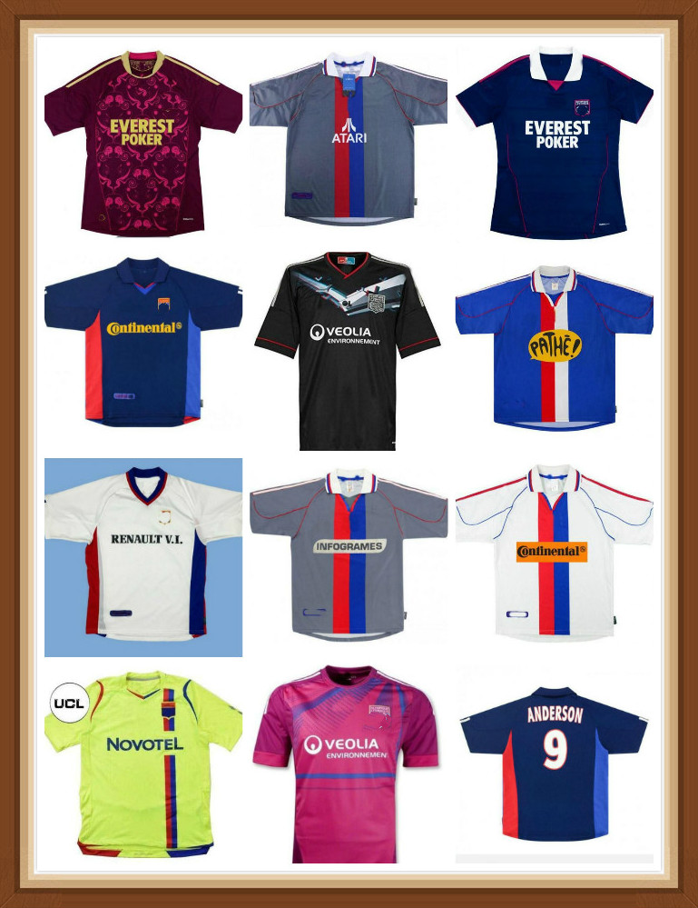 

retro Olympique Lyon nais Ly on soccer jersey 00 01 02 08 09 10 11 Carriere BAK GOVOU LISANDRO GOURCUFF TOULALAN JUNINHO BASTOS BENZEMA MARL, Black;yellow