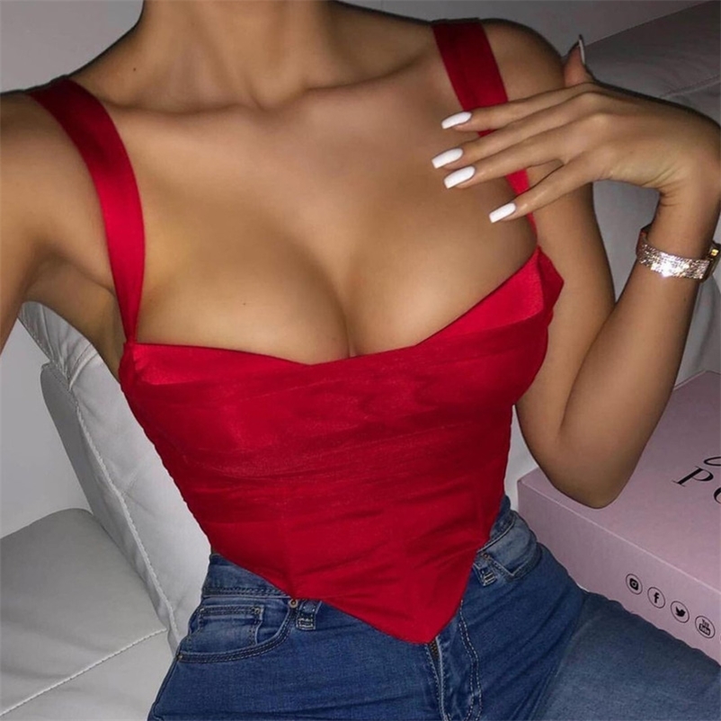 

Women Sexy Strapless Sleeveless Vest Solid Color Sling Fish Bone Slim Fashion Spring Summer 11B517 210525, Red