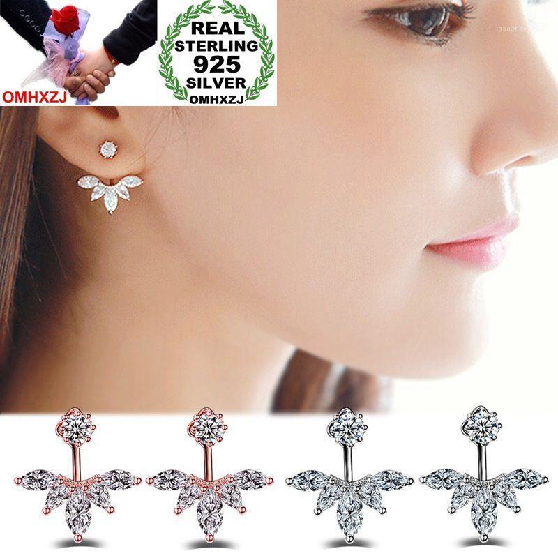 

Stud OMHXZJ Wholesale Personality Fashion OL Woman Girl Gift Feather White Rose Gold Zircon 925 Sterling Silver Earrings YE59, Golden;silver