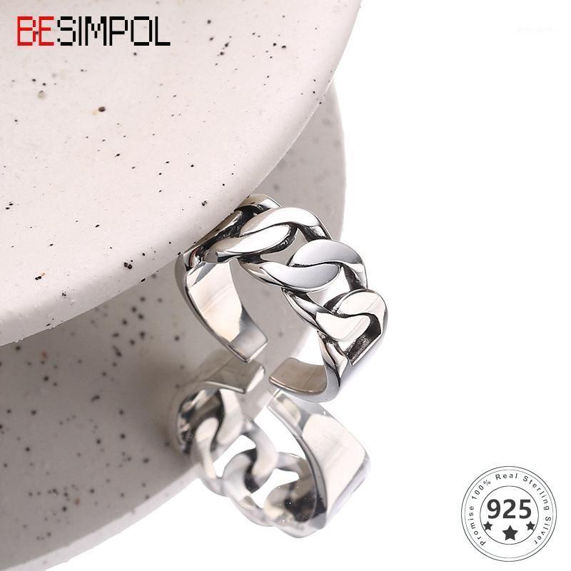

Cluster Rings Besimpol Real 925 Sterling Silver Chain Ring Minimalist Adjustable Open For Women Fashion Fine Jewelry Anniversary Gifts1