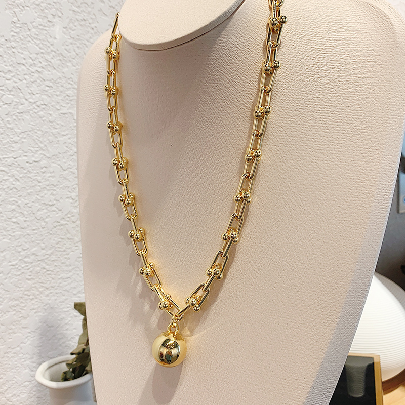 Xianlan217 The European And American Wind Personality Metal Ball Ball Chain Pendant Necklace Joker Paragraphs Temperament Web Cele-image-706517135