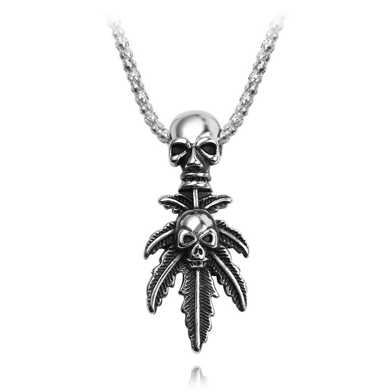 

Pendant Necklaces Gothic Skull Leaf Necklace Statement Women Men Jewelry Punk Skeleton Pendants Gifts 2021 Antique Silver Color