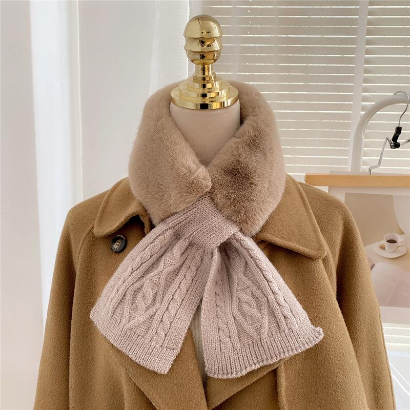 

Scarves Faux Fur Knit Wool Scarf Winter Thicken Knitting False Collar Plush Splicing Neck Warmer Shawl Decoration