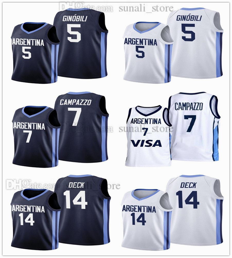

2021 Basketball Jersey Argentina Olympics 5 Manu Ginobili 7 Facundo Campazzo 14 Gabriel 4 Luis Scola Deck Navy White Color, Women white