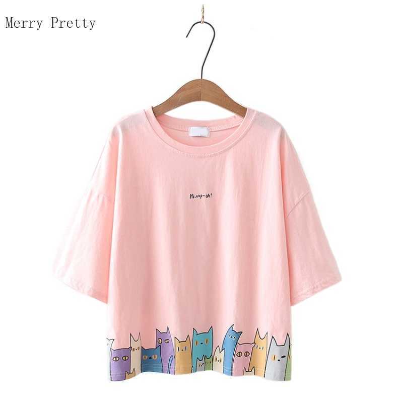 

Harajuku Cartoon Print Graphic T Shirts Women Summer Short Sleeve O-neck Cotton Female Kawaii Cute Casual Pullover Tops 210526, Pink