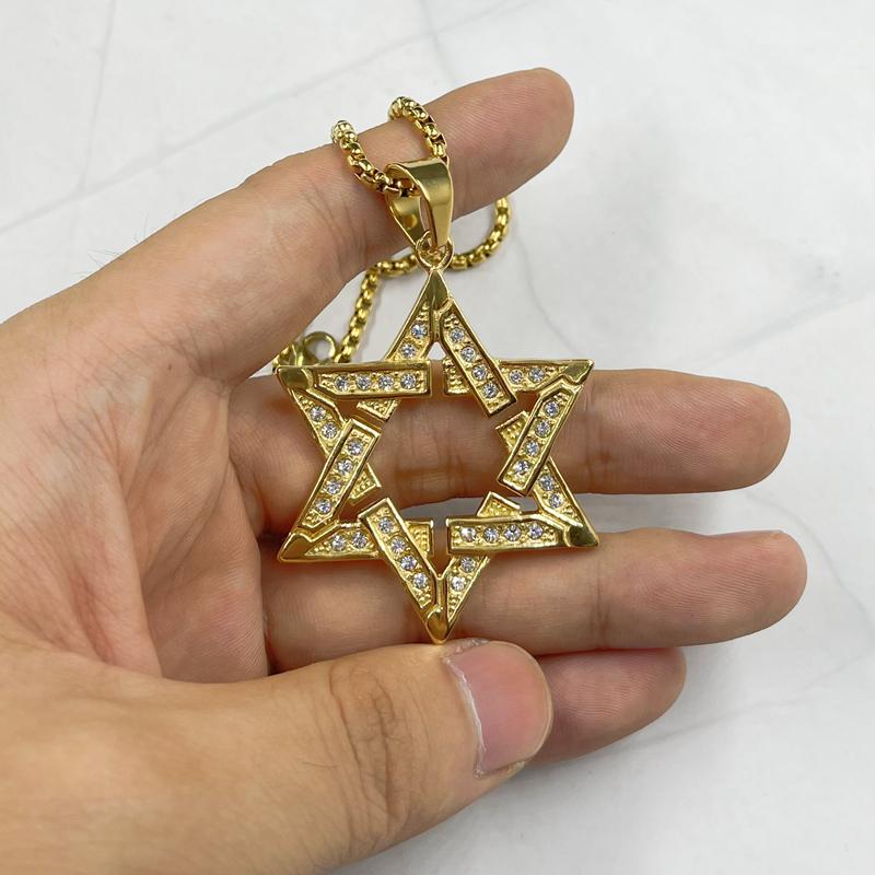

Pendant Necklaces Hip Hop Hexagram Star Of David Necklace For Men Gold Color Stainless Steel Israel Jewish Iced Out Bling Jewelry