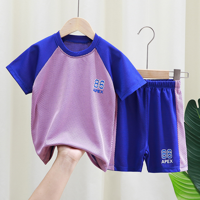 

Children's sports suit new boys basketball clothing Chinese big boy basketball clothing breathable girl short-sleeved suit children's, White
