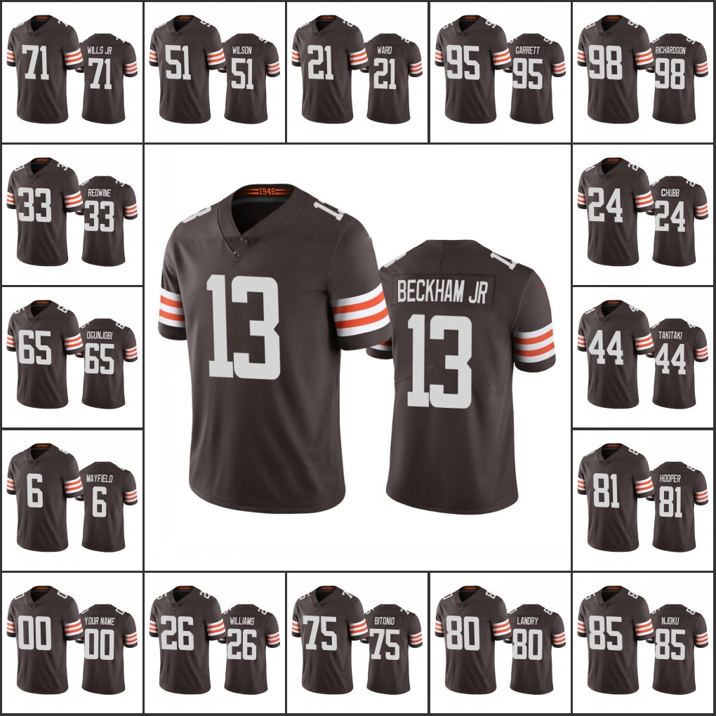 

Jersey Cleveland''Browns''Men #13 Odell Beckham Jr 71 Jedrick Wills 24 Nick Chubb''NFL''Women Youth Custom Vapor Limited Jersey