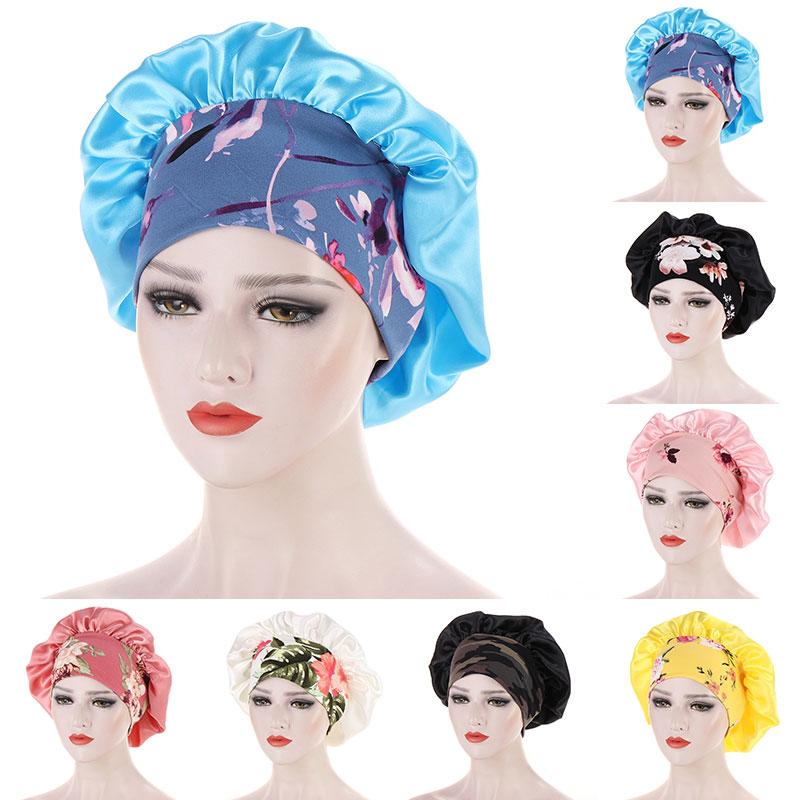 

Beanie/Skull Caps Satin Bonnets For Women Nightcap Elastic Band Floral Print Silky Headwrap Ladies Hair Cover Hat Female Night Sleeping Cap, Blue;gray
