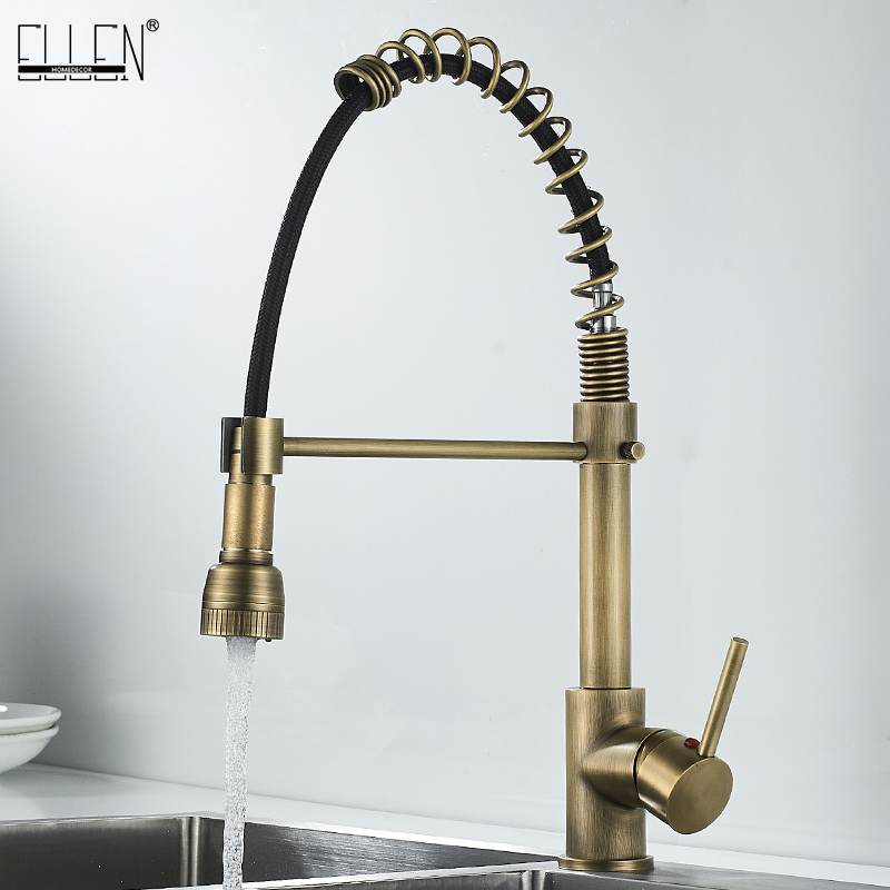 

ELLEN Antique Bronze Kitchen Faucet Hot Cold Water Mixer Tap Spring Type Brass Deck Mounted Sink Faucets EL9009A
