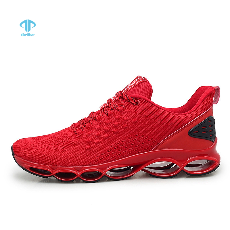 

THRILLER Men Spring blade Running Shoes Large Size Flying Woven Wear-Resistant Casual Damping Heighten Breathable Hollow Sneakers, Black