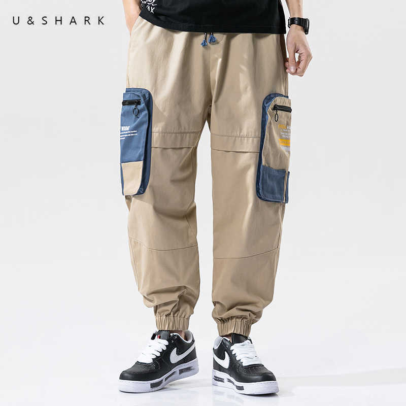 

U&SHARK Men Cargo Pants Streetwear Fashion Multi Pockets Cotton Trousers Male Stylish Men Brand Pants Black Green Khaki 210603