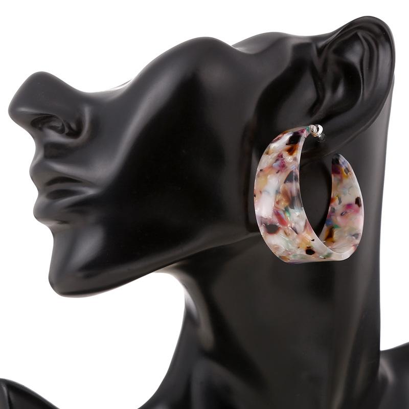 Hoop & Huggie JL Geometric Large C Shape Earring Women Acrylic Tortoiseshell Earrings Jewelry-image-711588494
