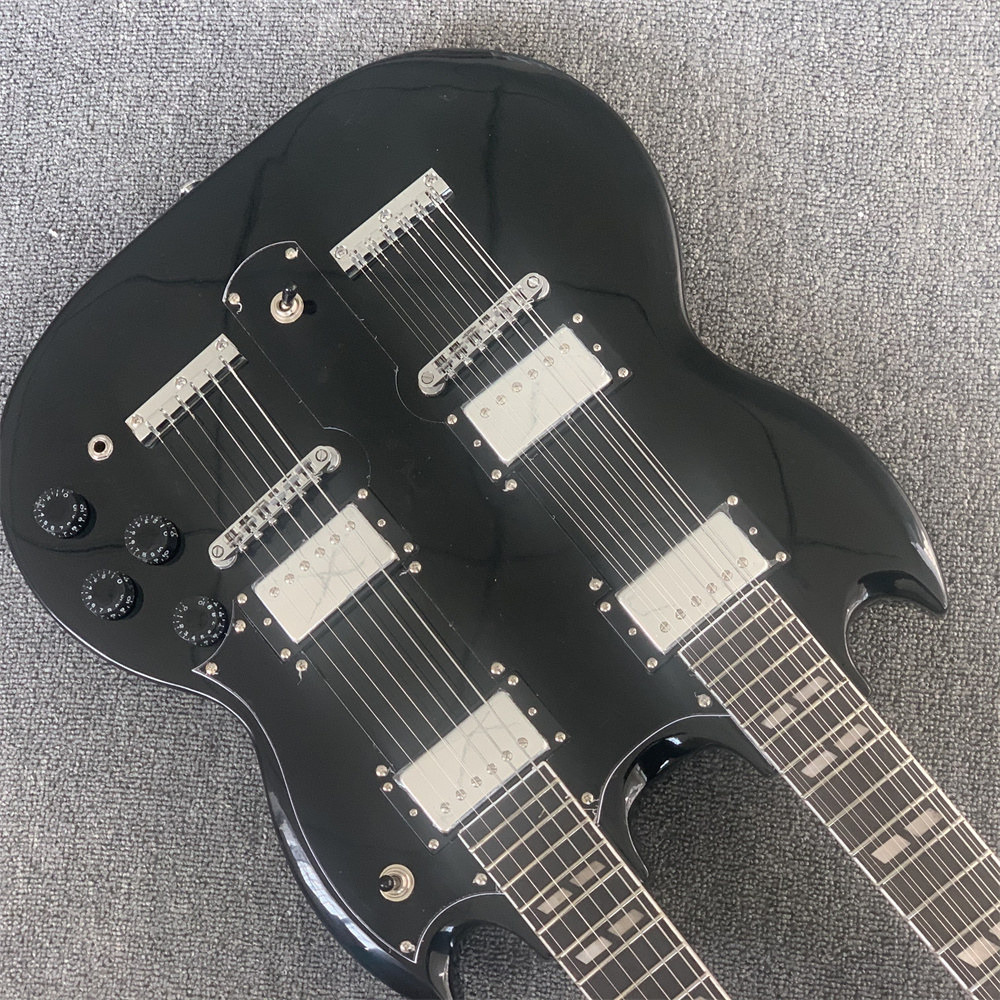 

Double Neck Electric Guitar 6 + 12 Strings, Black, Customizable