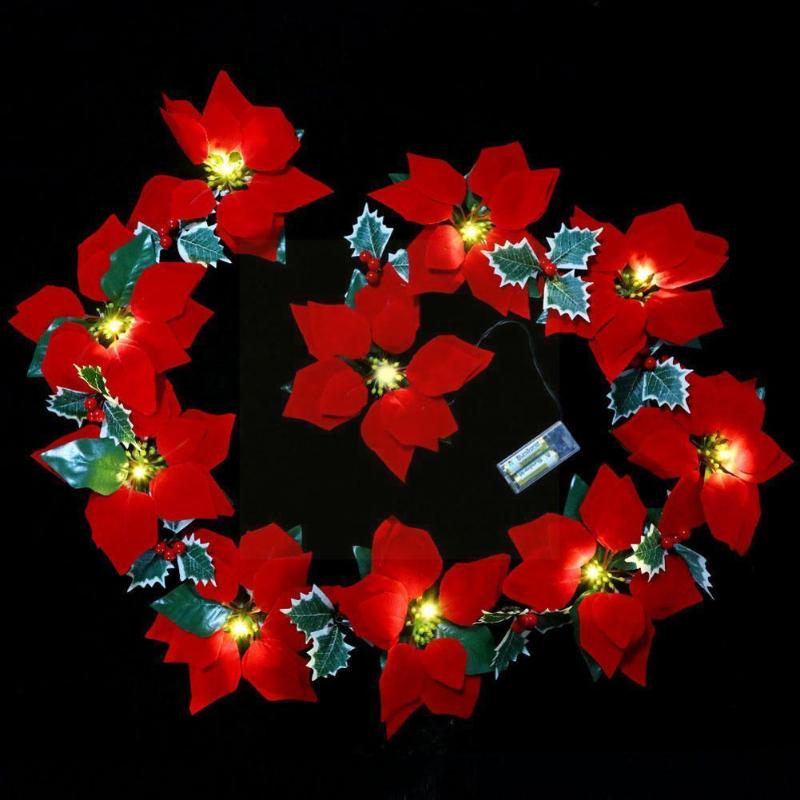 

Christmas Decorations 2m 10led Poinsettia Flowers Garland Indoor Tree Decor Home Outdoor Ornaments String Xmas Li S5g6
