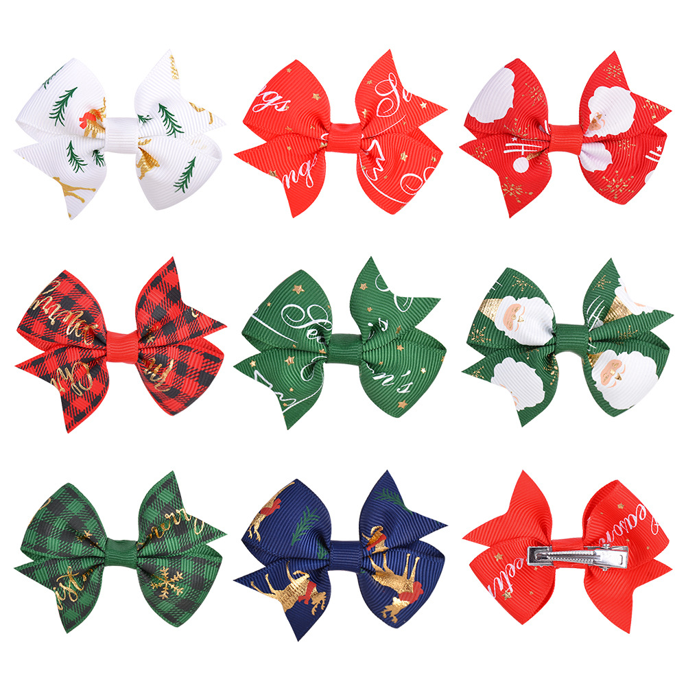 

Baby Bow Hair Clips Barrettes Christmas Grosgrain Ribbon Bows WITH Clip Snow Kids Girl Pinwheel Hairpins Xmas Hairpin Accessories KFJ339, 9 colors