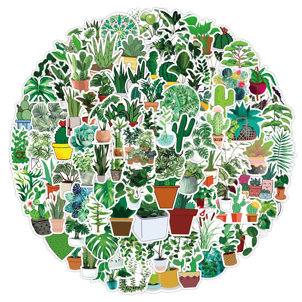 

100Pcs Green Plant Stickers For Skateboard Laptop Luggage Bicycle Guitar Helmet Water Bottle Decals Kids Gifts, 1 lot =100pcs stickers